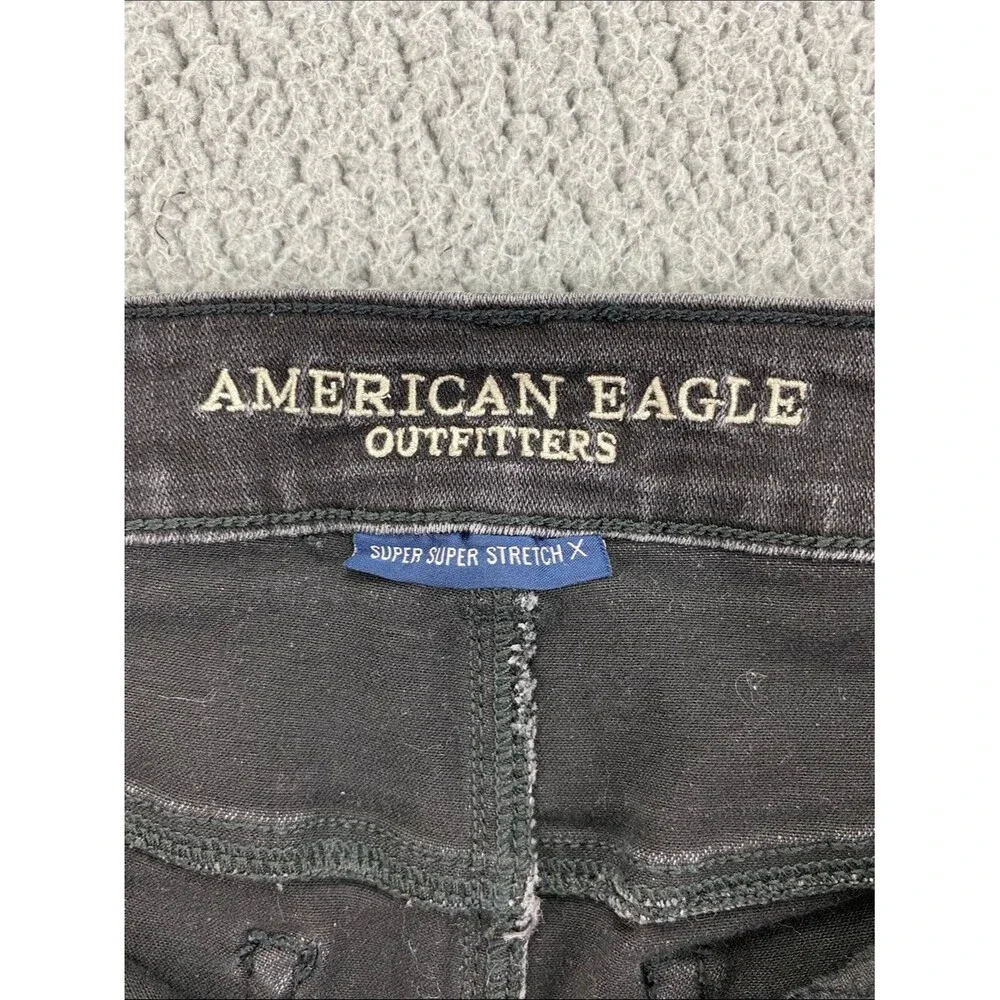 American Eagle Hi-Rise Shortie Black Lace Applique Denim Shorts Stretch   Size 8